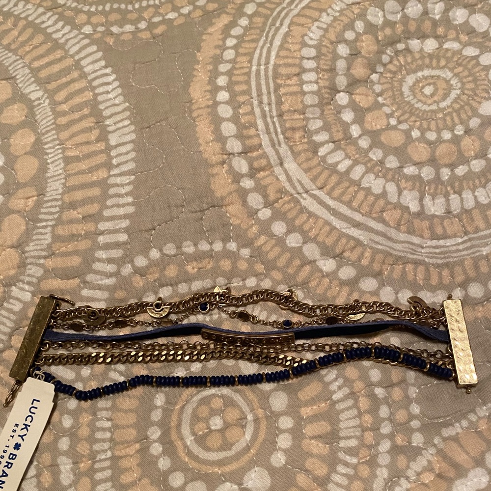 Lucky brand magnetic layered multi chain gold navy bracelet NWT